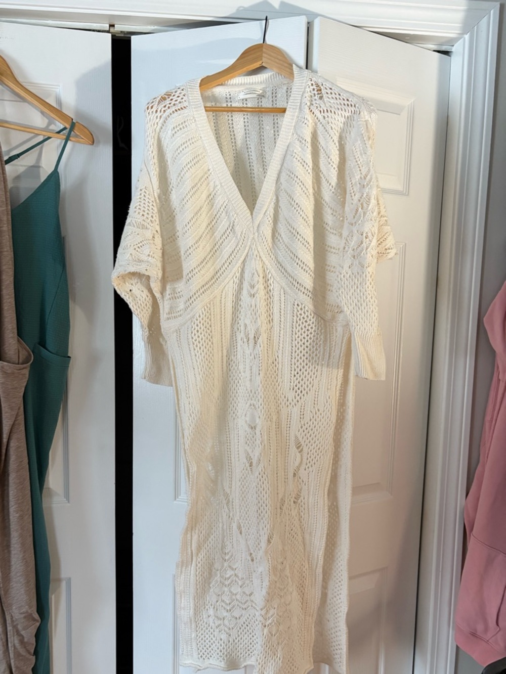 Anthropologie Cream Crochet Knit Swim Coverup